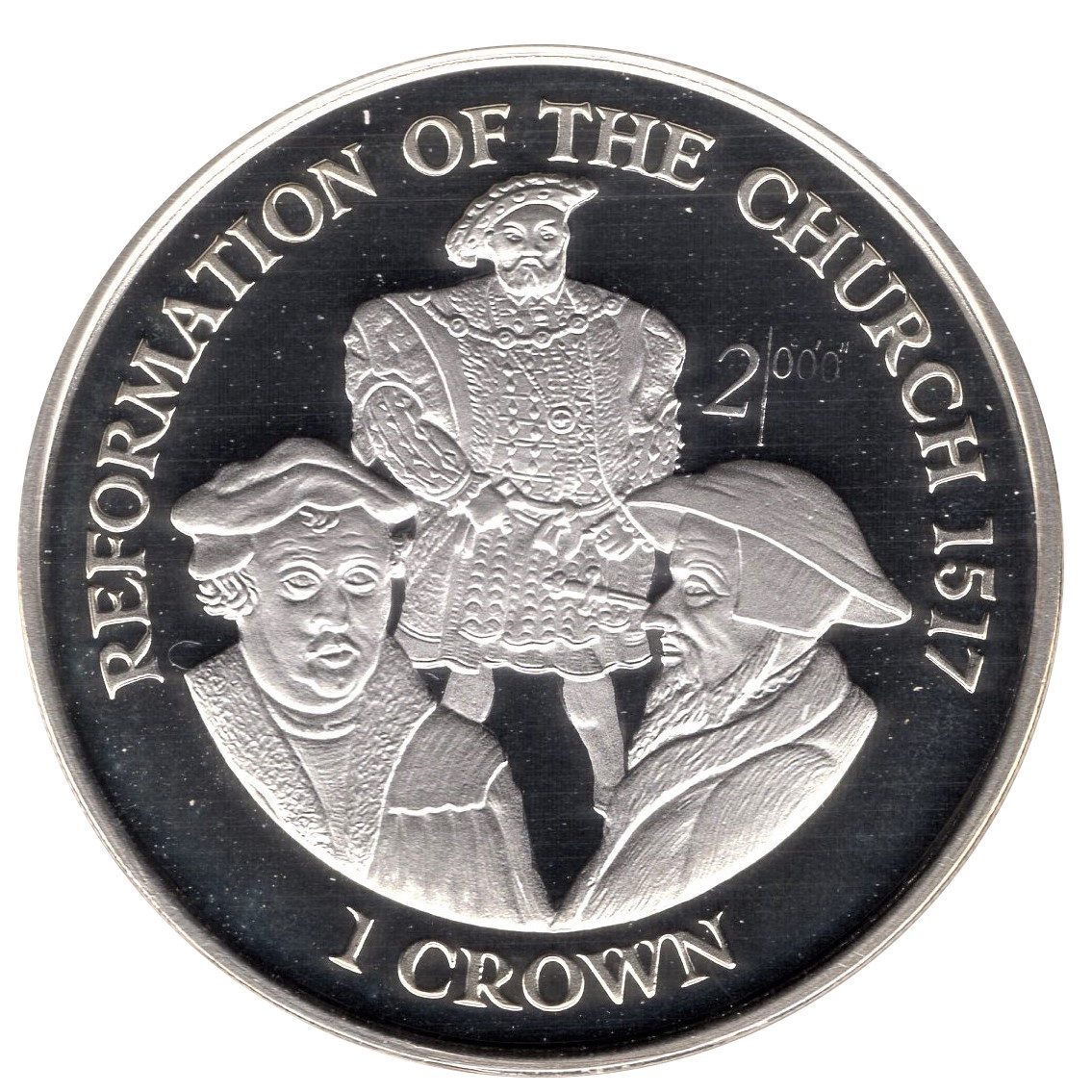 Isle of Man 1 Crown - Elizabeth II Reformation of the Church; Silver Proof reverse