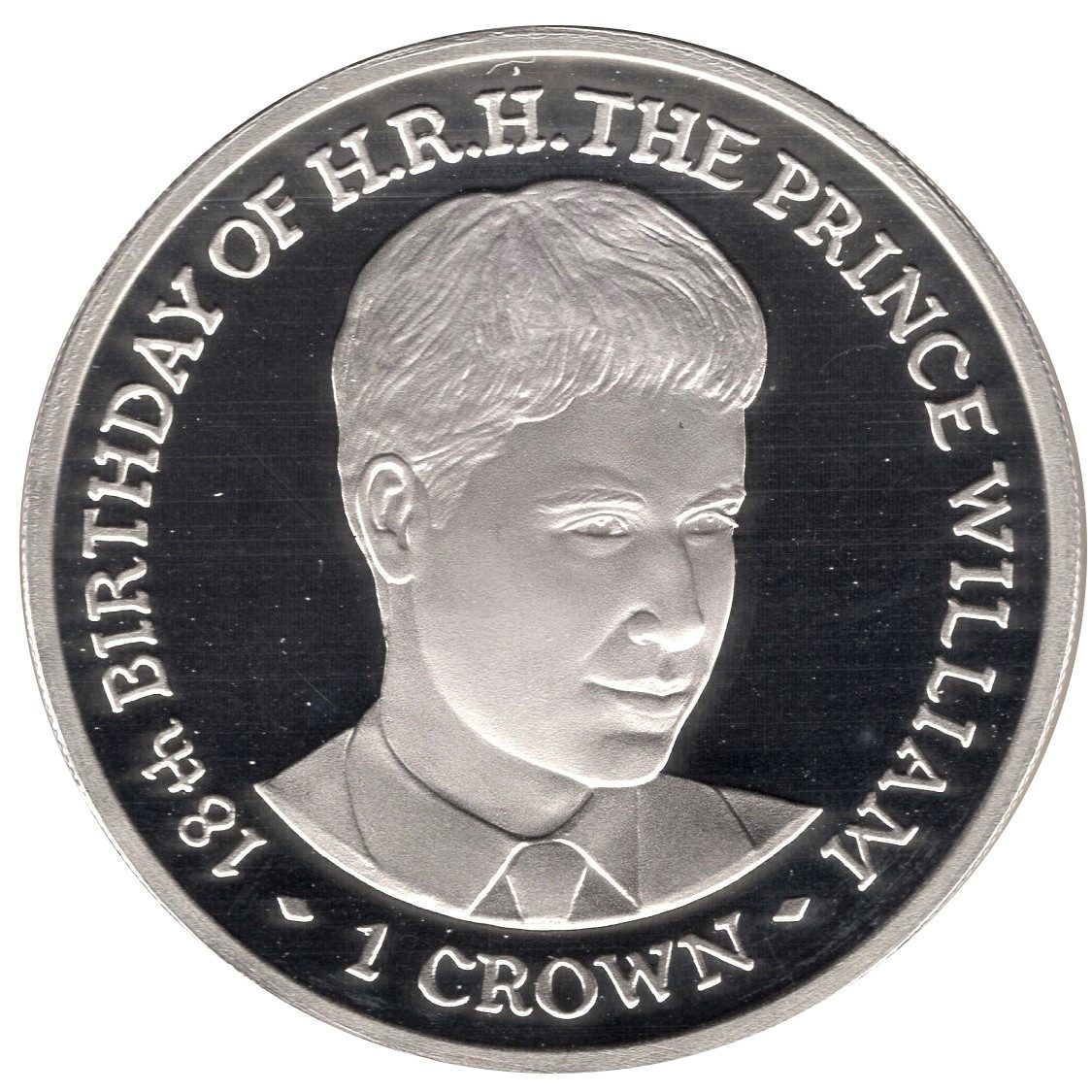 Isle of Man 1 Crown - Elizabeth II Prince William's 18th Birthday; Silver Proof reverse