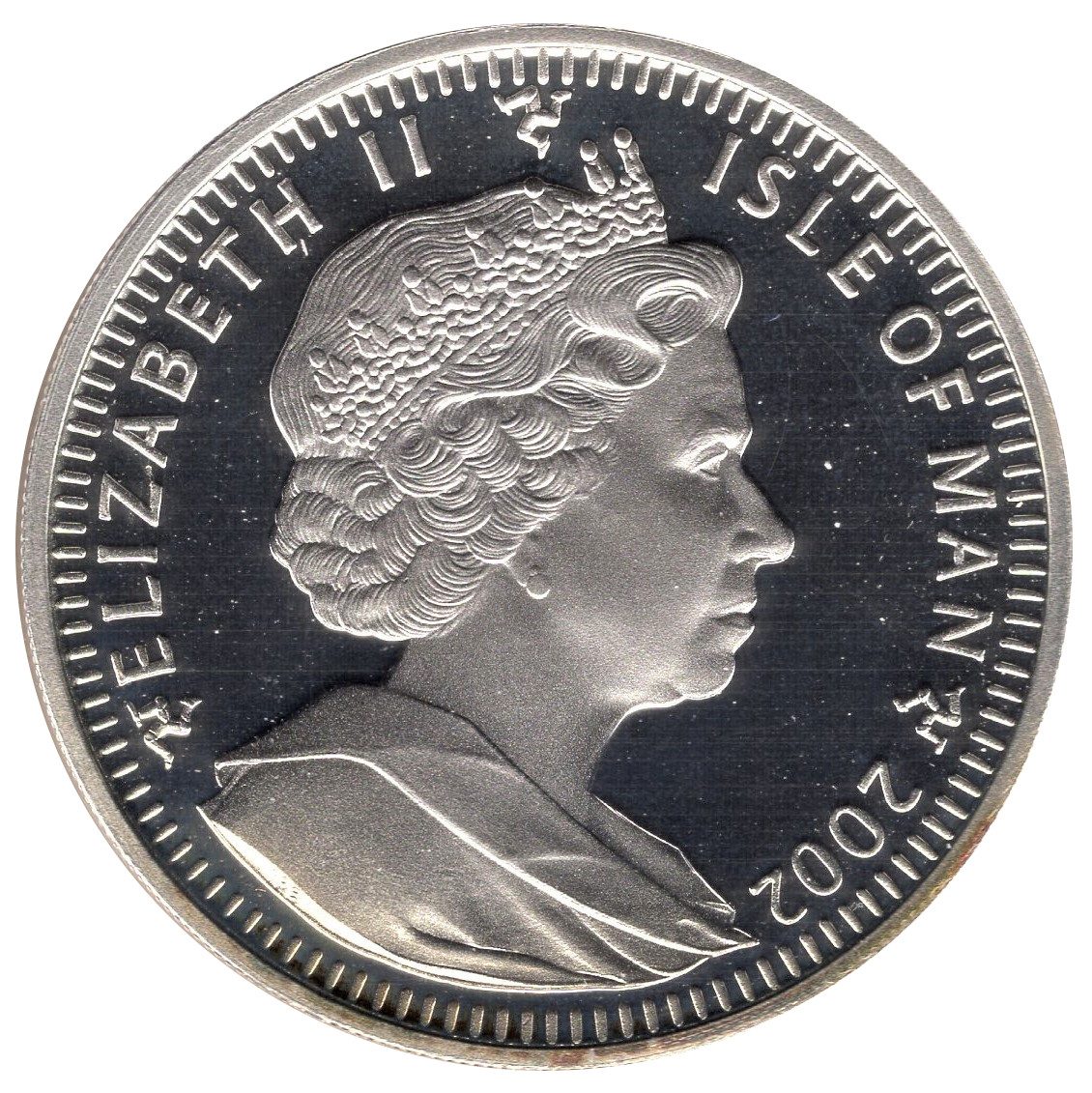 Isle of Man 1 Crown - Elizabeth II World Cup Japan-Korea running right; Silver Proof obverse