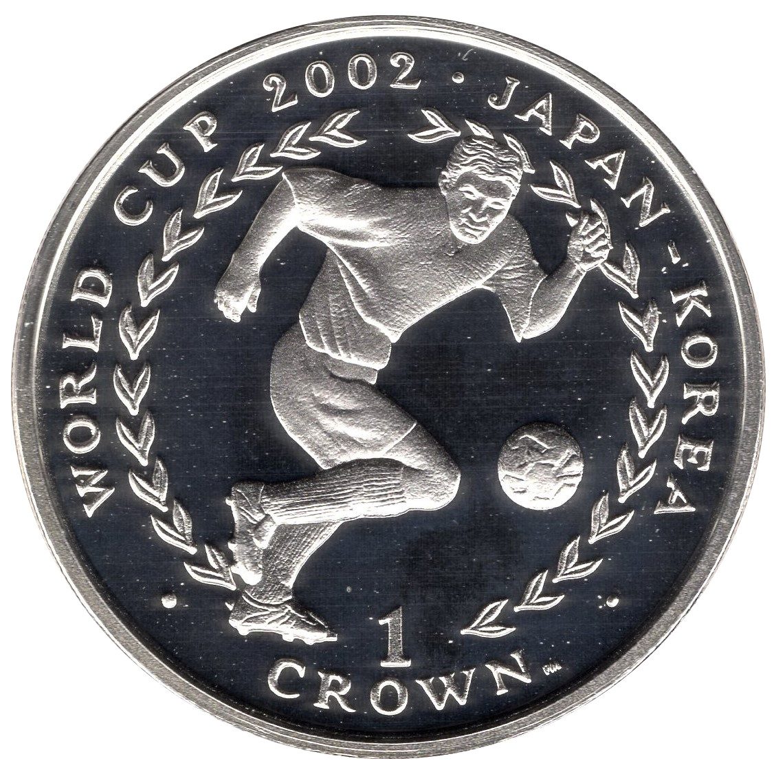 Isle of Man 1 Crown - Elizabeth II World Cup Japan-Korea running right; Silver Proof reverse
