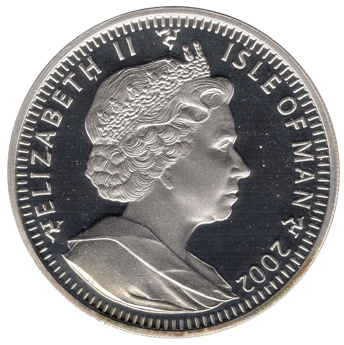 Isle of Man 1 Crown - Elizabeth II World Cup Japan-Korea - kicking left; Silver Proof obverse
