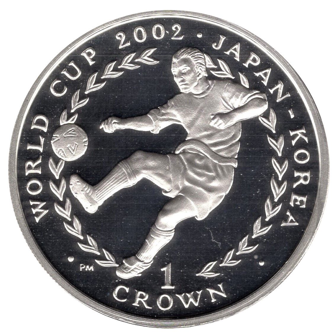 Isle of Man 1 Crown - Elizabeth II World Cup Japan-Korea - kicking left; Silver Proof reverse