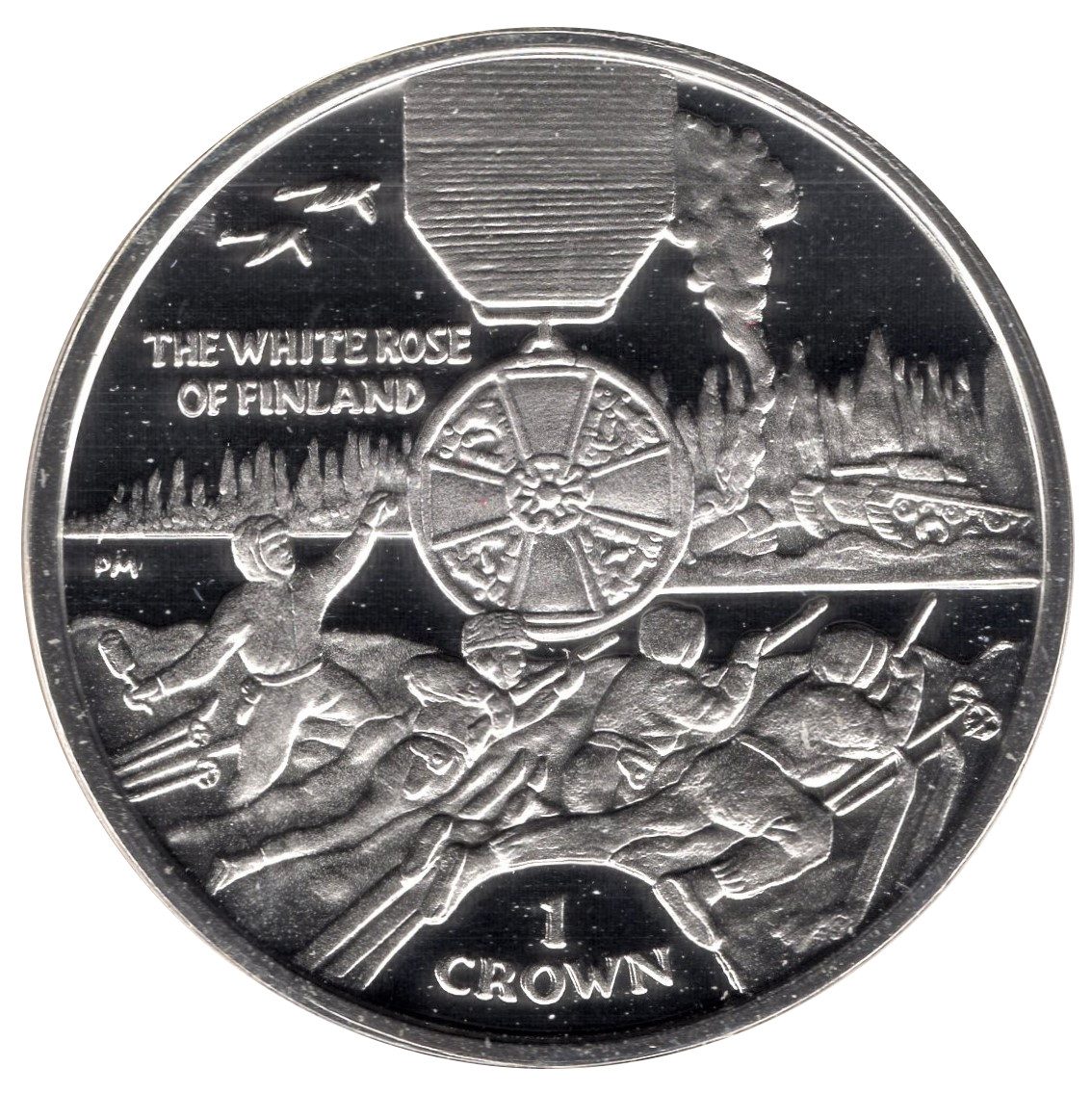 Isle of Man 1 Crown - Elizabeth II The White Rose of Finland; Silver Proof reverse