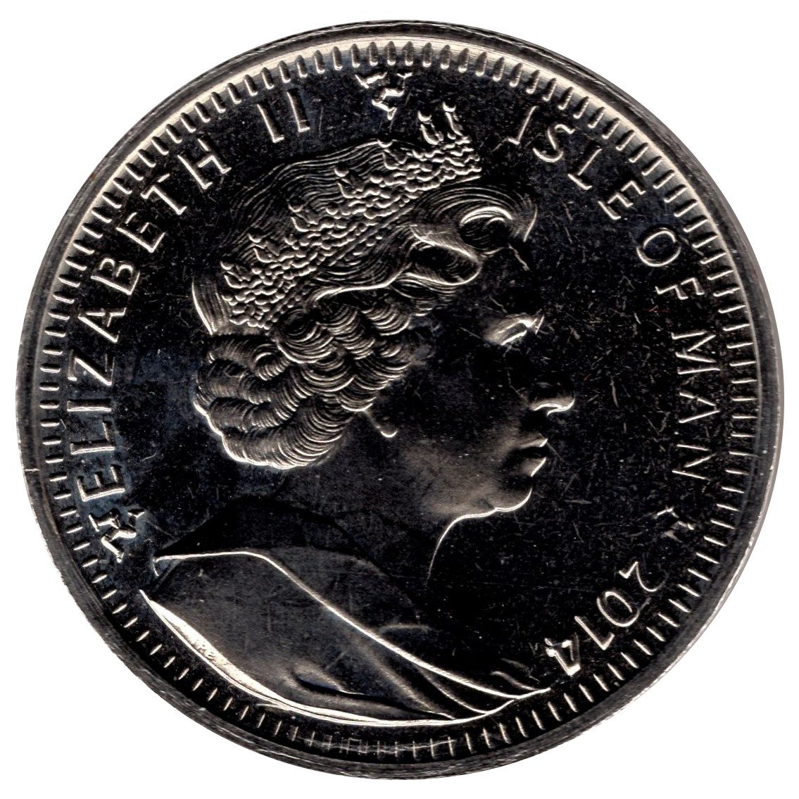 Isle of Man 1 Crown - Elizabeth II Snowman and Snowdog; colourised obverse