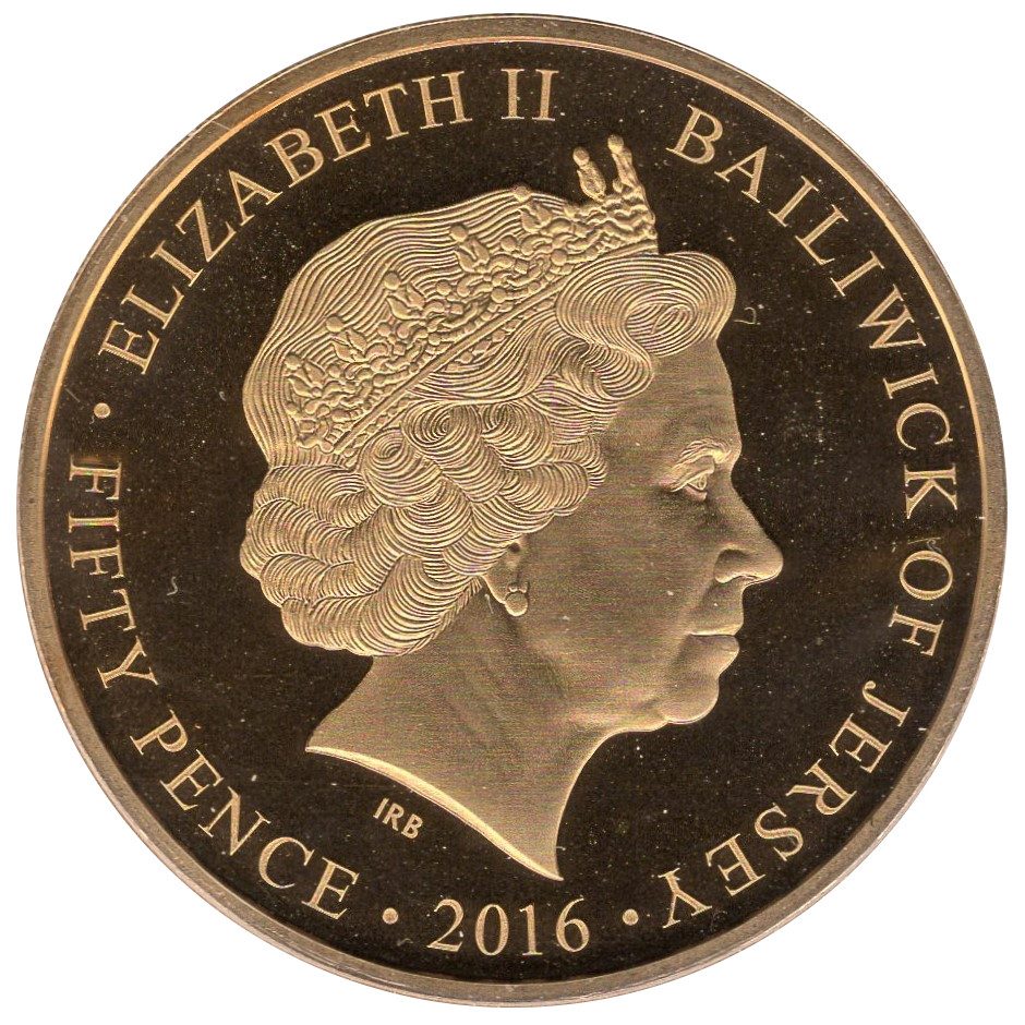 Jersey 50 Pence - Elizabeth II Elizabeth II pictured in 2001 obverse