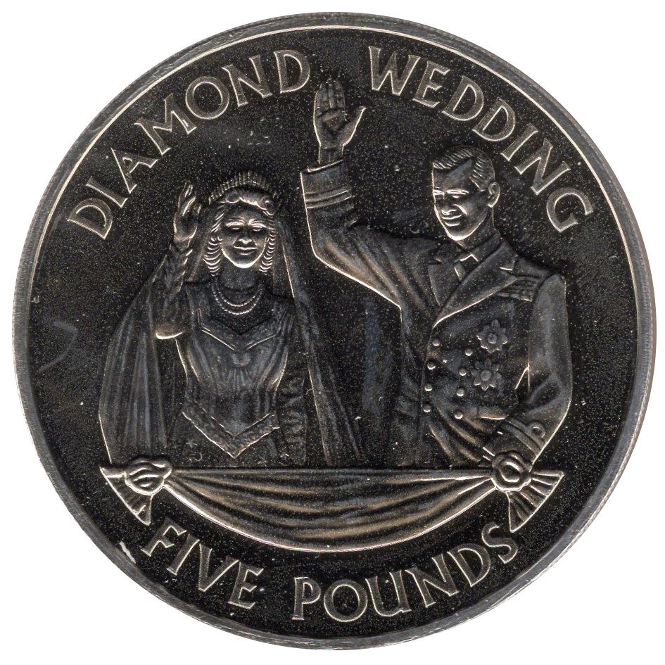 Jersey 5 Pounds - Elizabeth II Diamond Wedding - Elizabeth and Philip 1947