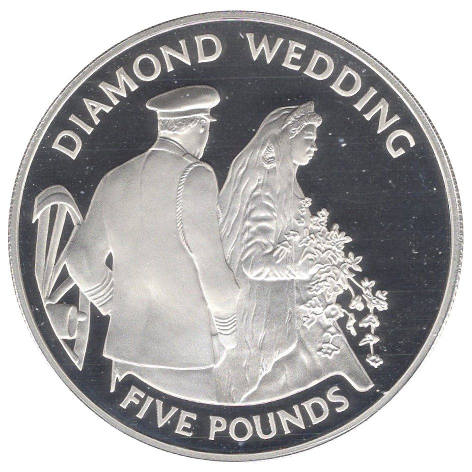 Jersey 5 Pounds - Elizabeth II Diamond Wedding - Arrival at Westminster Abbey; Silver Proof