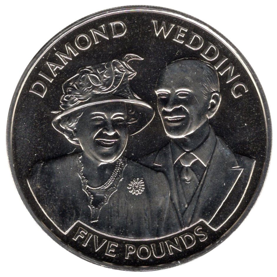 Jersey 5 Pounds - Elizabeth II Diamond Wedding - Elizabeth and Philip 2007