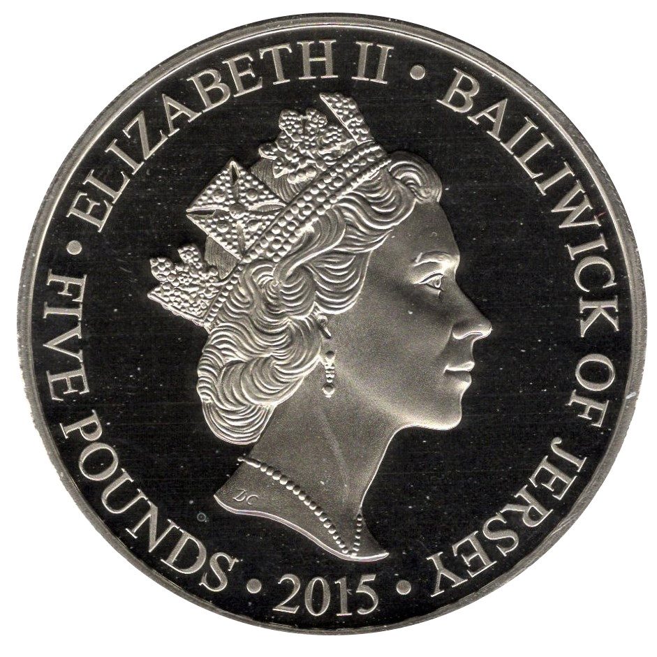 Jersey 5 Pounds - Elizabeth II Longest Reigning Monarch - 1950's Portrait obverse