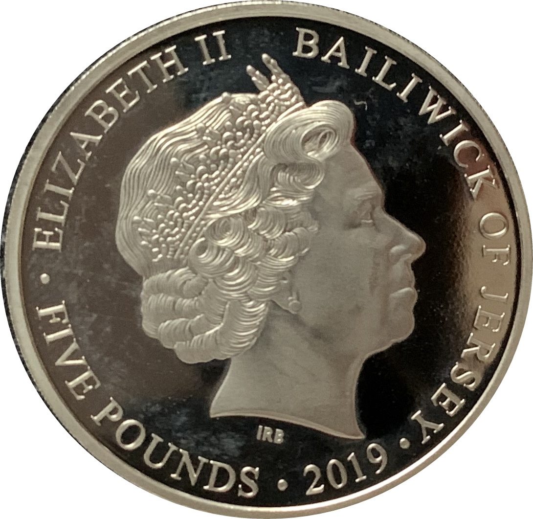 Jersey 5 Pounds Elizabeth II - D-Day Landing - Allied Armies obverse