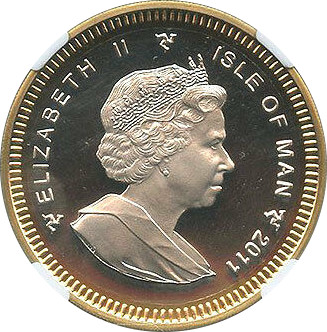 Isle of Man 1 Angel - Elizabeth II Archangel Michael; Platinum and Gold Bimetallic obverse