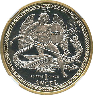 Isle of Man 1 Angel - Elizabeth II Archangel Michael; Platinum and Gold Bimetallic