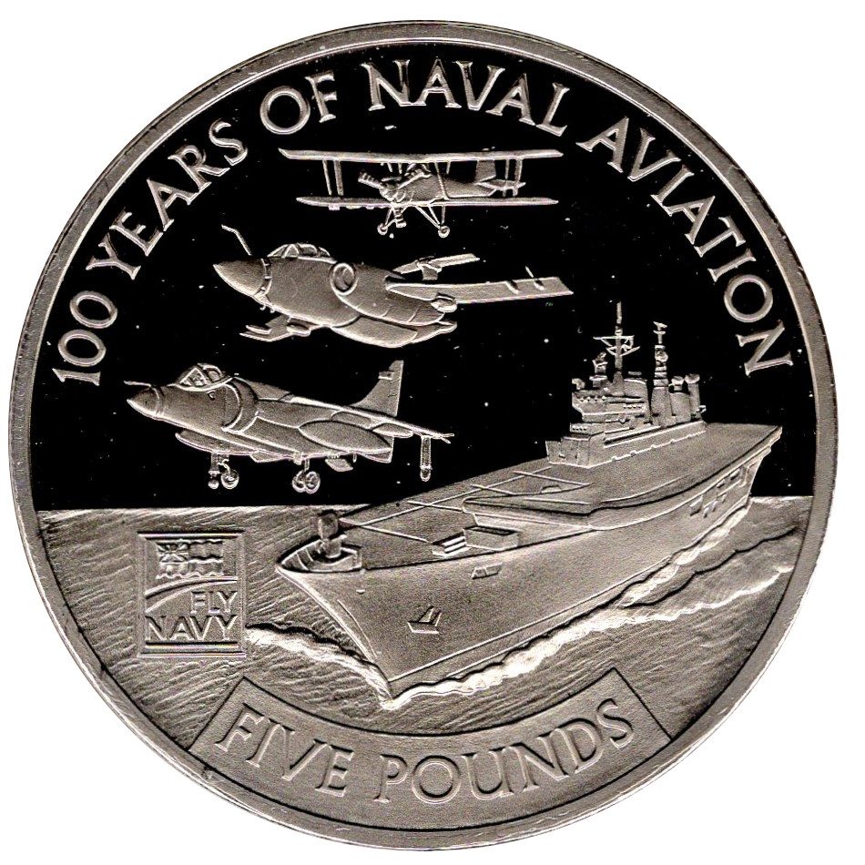 Guernsey 5 Pounds - Elizabeth II Naval Aviation - HMS Ark Royal reverse