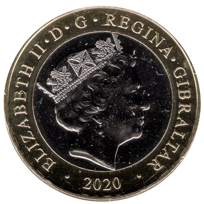 Gibraltar 2 Pounds - Elizabeth II Christmas; colourised obverse