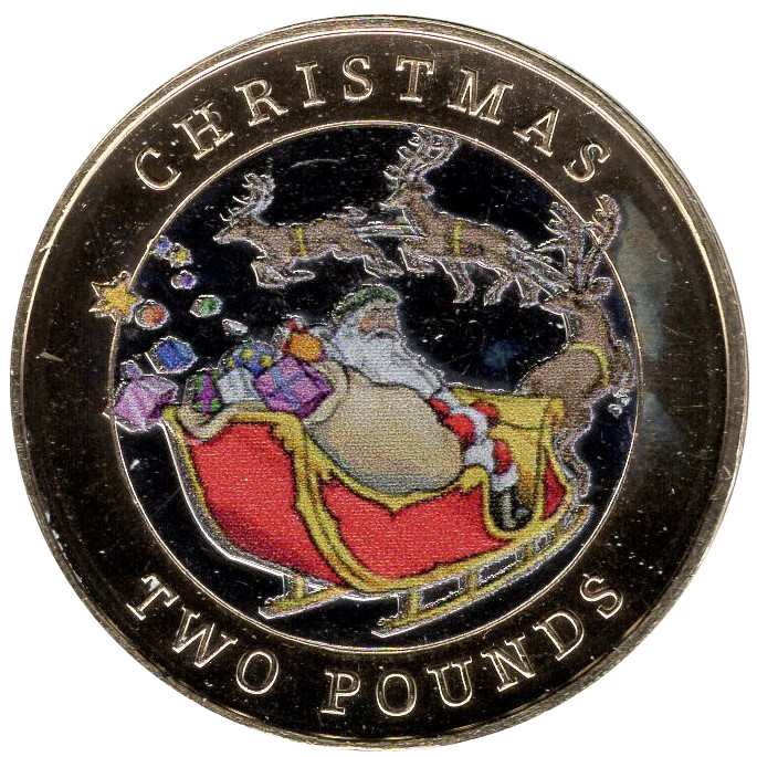 Gibraltar 2 Pounds - Elizabeth II Christmas; colourised reverse