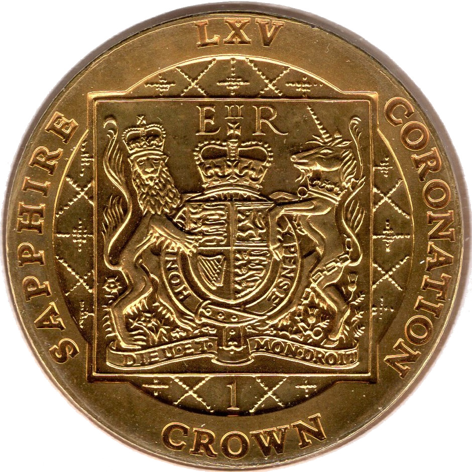 Falkland Islands 1 Crown - Elizabeth II Sapphire Coronation; Gold Plated