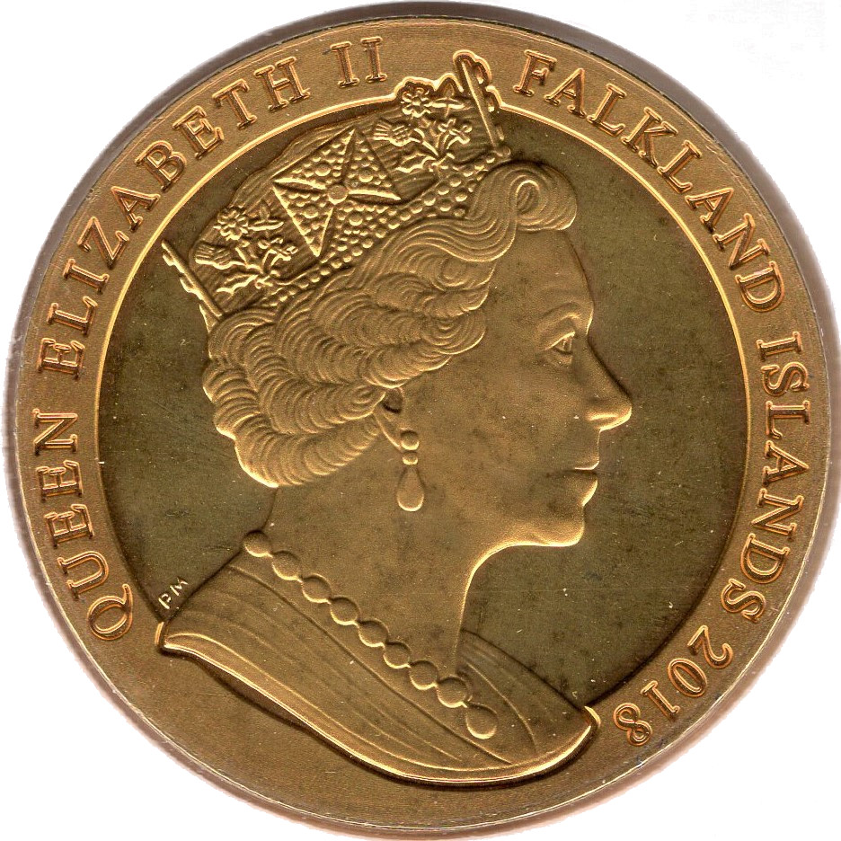 Falkland Islands 1 Crown - Elizabeth II Sapphire Coronation; Gold Plated with Sapphire inlay obverse