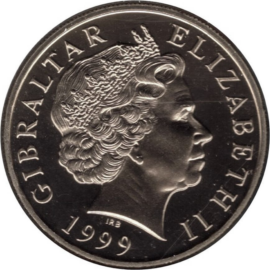Gibraltar 5 Pounds - Elizabeth II Millennium; Virenium obverse