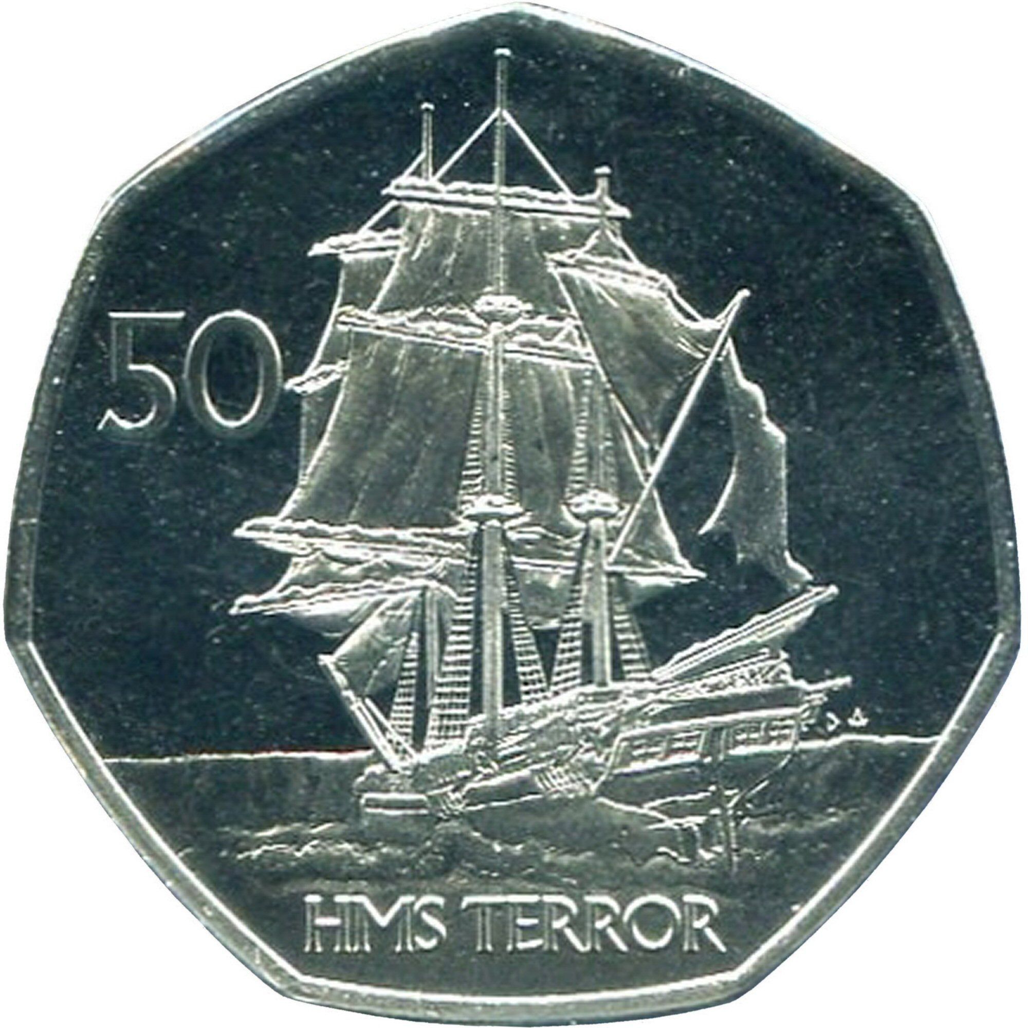 British Antarctic Territory 50 Pence - Elizabeth II HMS Terror reverse