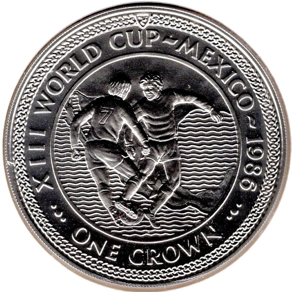 Isle of Man 1 Crown - Elizabeth II World Cup Mexico - Players on Map; Silver Issue reverse