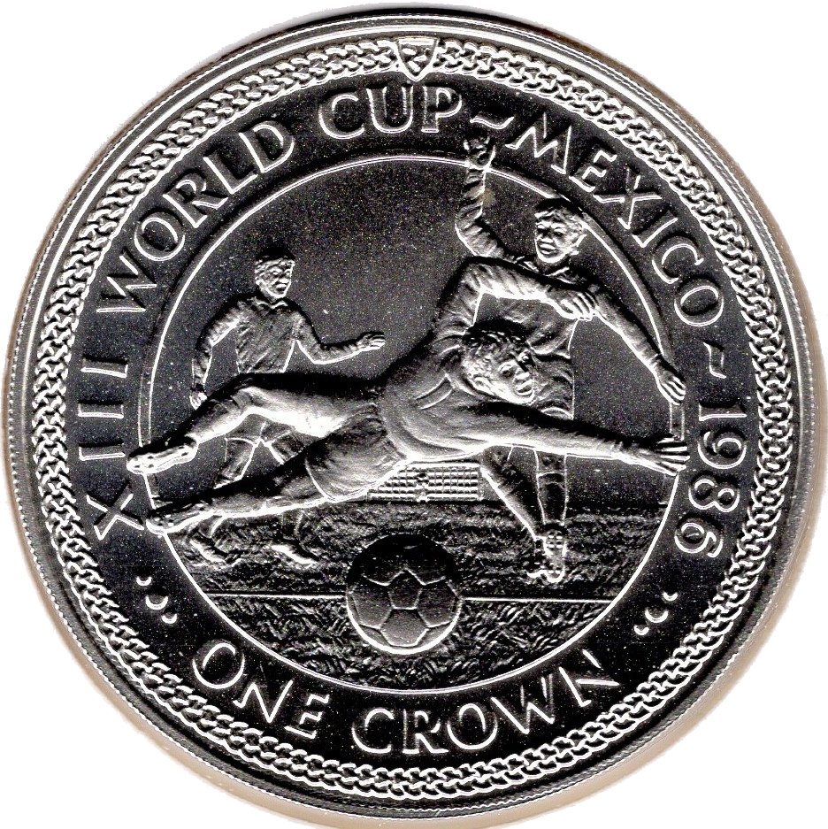 Isle of Man 1 Crown - Elizabeth II World Cup Mexico - Player Scoring; Silver Issue reverse