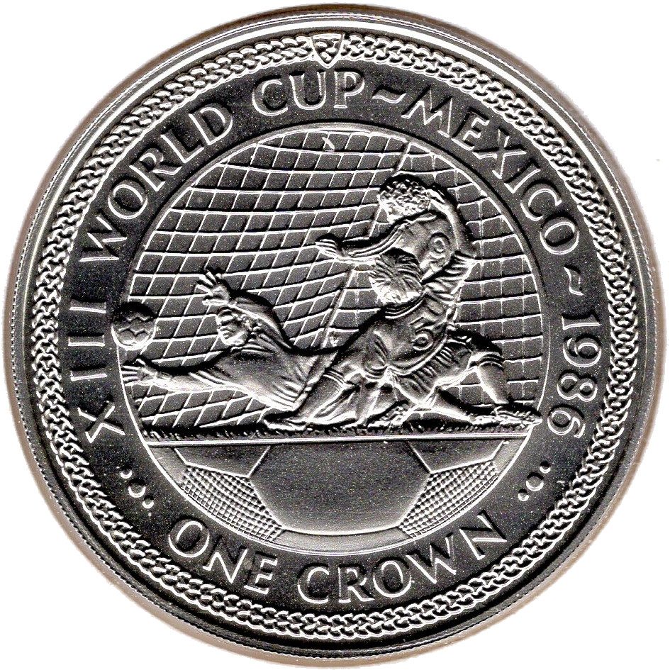 Isle of Man 1 Crown - Elizabeth II World Cup Mexico - Scoring from Close Range; Silver Issue reverse