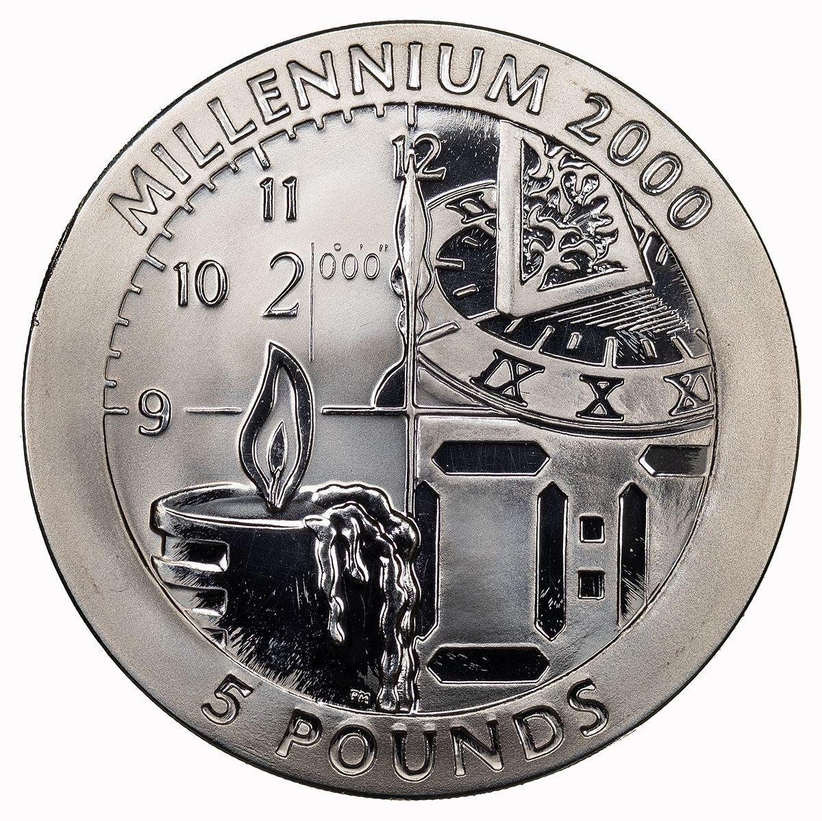 Gibraltar 5 Pounds - Elizabeth II Millennium; Titanium reverse