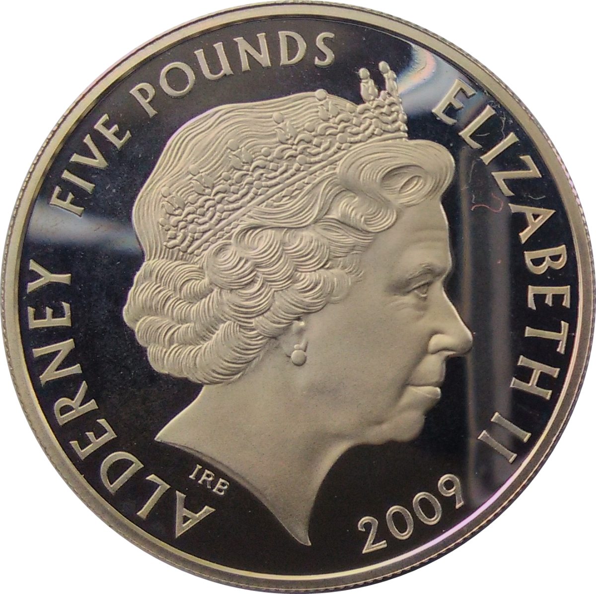 Alderney 5 Pounds - Elizabeth II Mini; Silver Proof obverse