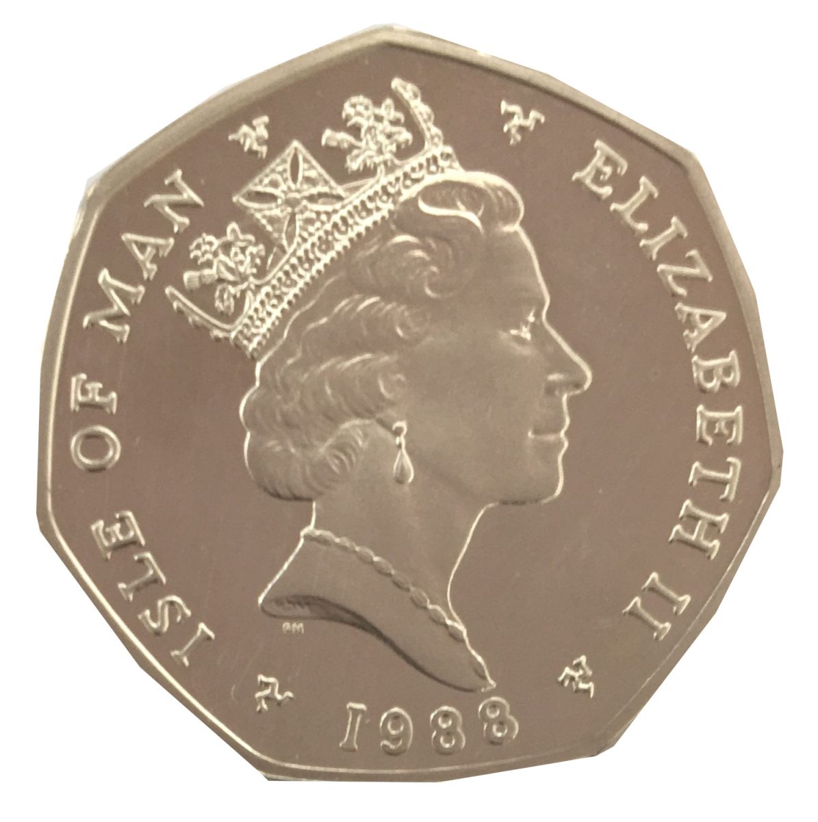 Isle of Man 50 Pence - Elizabeth II Christmas 1988; Silver Proof obverse