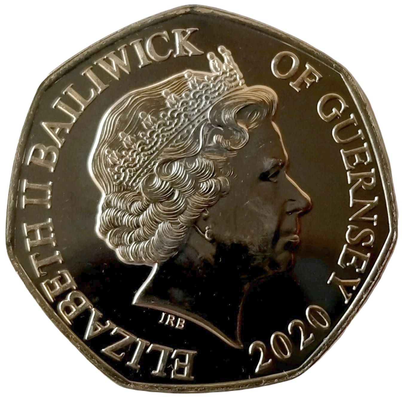 Guernsey 50 Pence - Elizabeth II While Shepherds Watched Their Flocks obverse