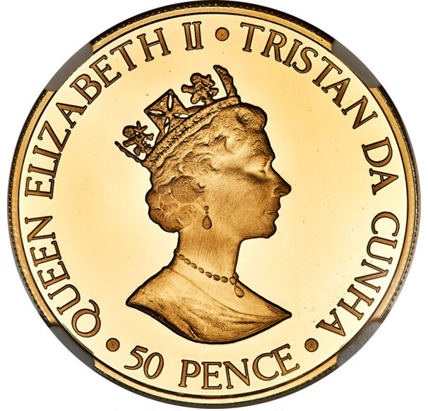 Tristan da Cunha 50 Pence - Elizabeth II Queen Mother obverse
