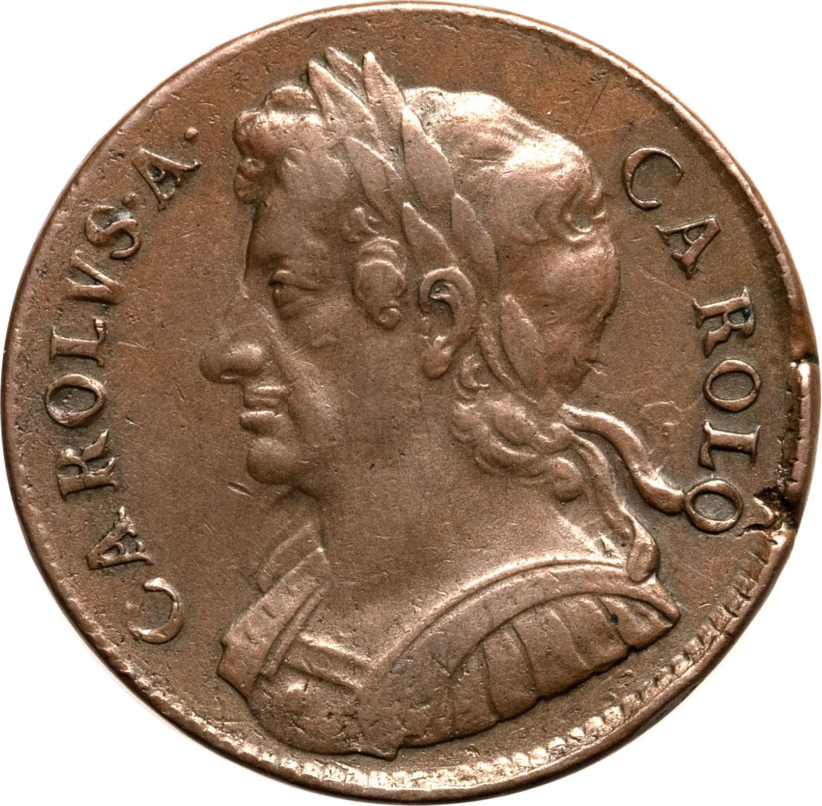 ½ Penny - Charles II obverse