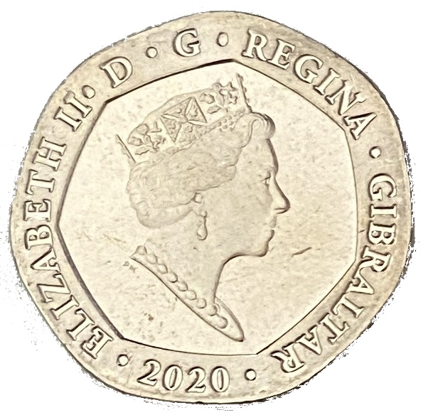 Gibraltar 20 Pence - Elizabeth II Dolphin obverse