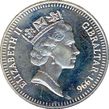 Gibraltar 5 Pounds - Elizabeth II Centennial of the Olympics obverse