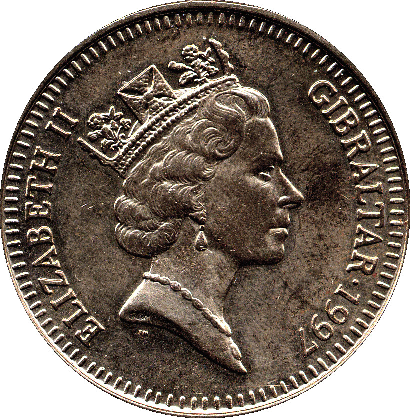Gibraltar 5 Pounds - Elizabeth II Golden Wedding obverse