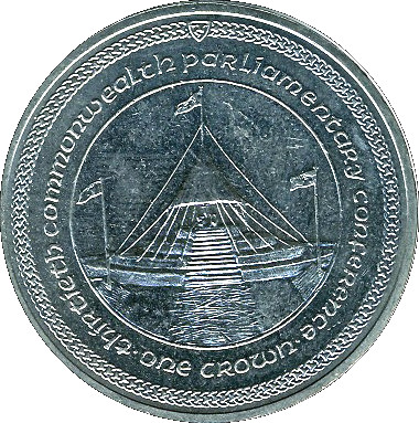 Isle of Man 1 Crown - Elizabeth II Commonwealth Parliamentary Conference; Tynwald Hill reverse