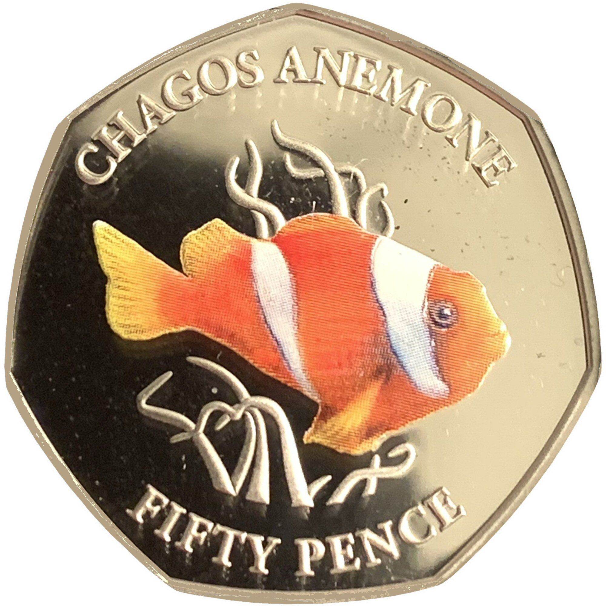 British Indian Ocean Territory 50 Pence - Elizabeth II Chagos anemone; Silver