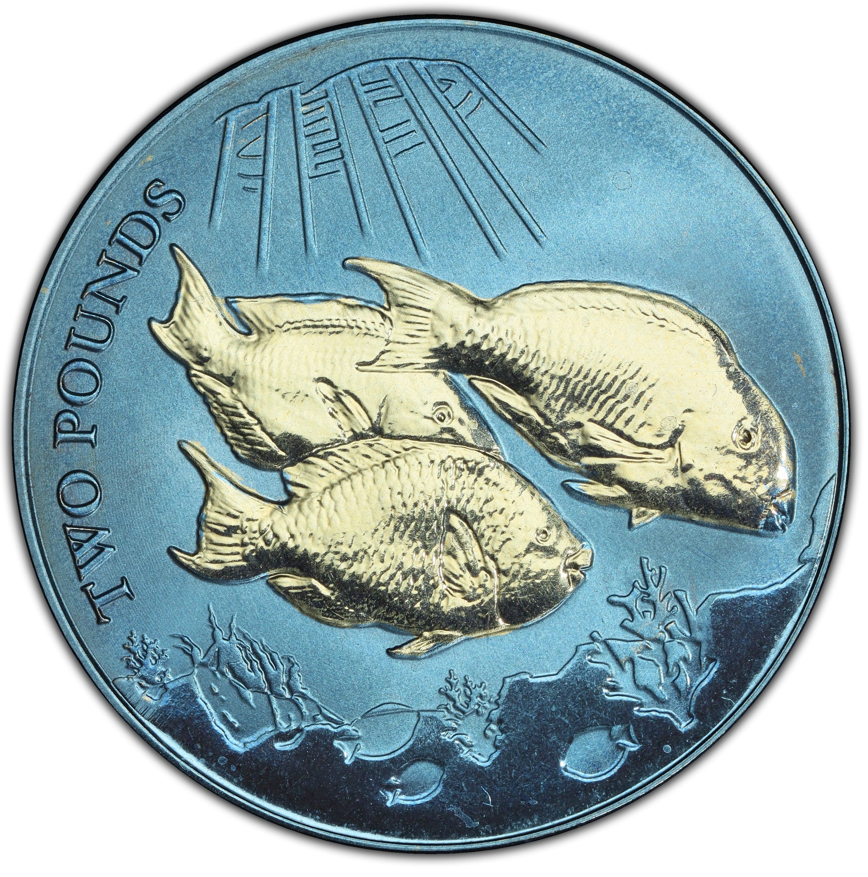 British Indian Ocean Territory 2 Pounds - Elizabeth II Parrotfish; Titanium reverse