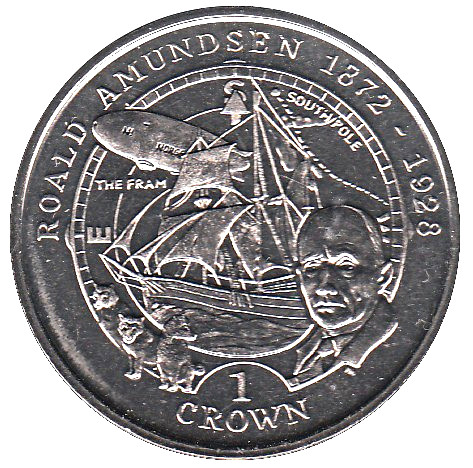 Isle of Man 1 Crown - Elizabeth II Roald Amundsen reverse