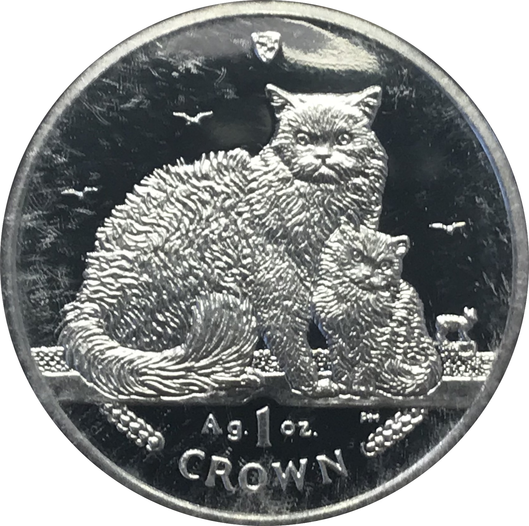 Isle of Man 1 Crown - Elizabeth II Selkirk Rex Cat; Silver reverse