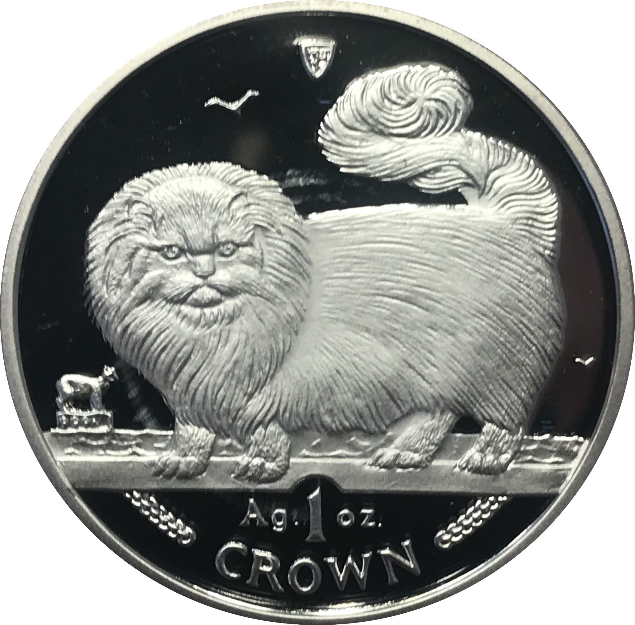 Isle of Man 1 Crown - Elizabeth II Long-Haired Smoke Cat; Silver reverse