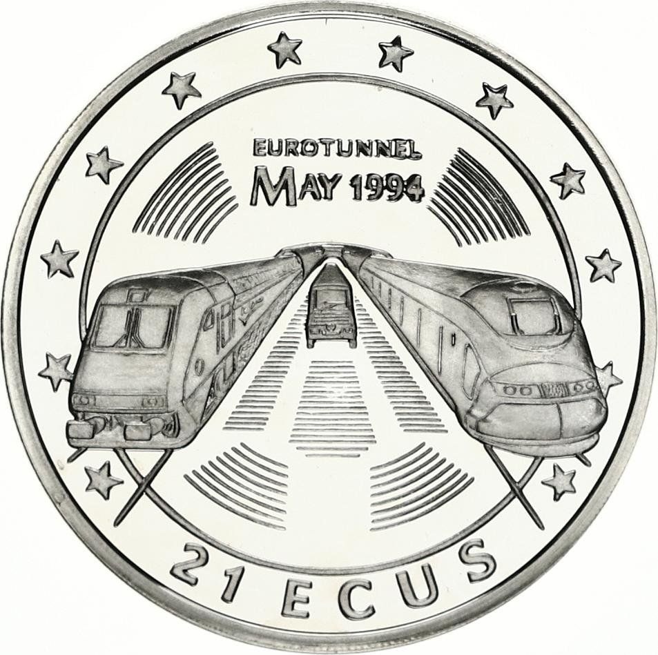 Gibraltar 21 ECUs - Elizabeth II Eurotunnel Opening