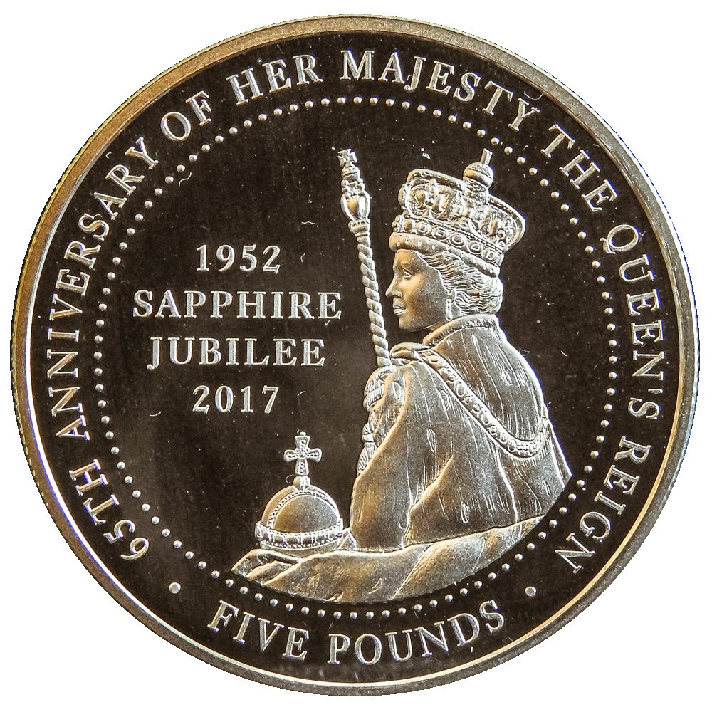 Tristan da Cunha 5 Pounds - Elizabeth II Sapphire Jubilee - Silver Piedfort reverse
