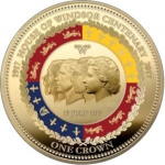 Tristan da Cunha 1 Crown - Elizabeth II House of Windsor centenary; four monarchs reverse