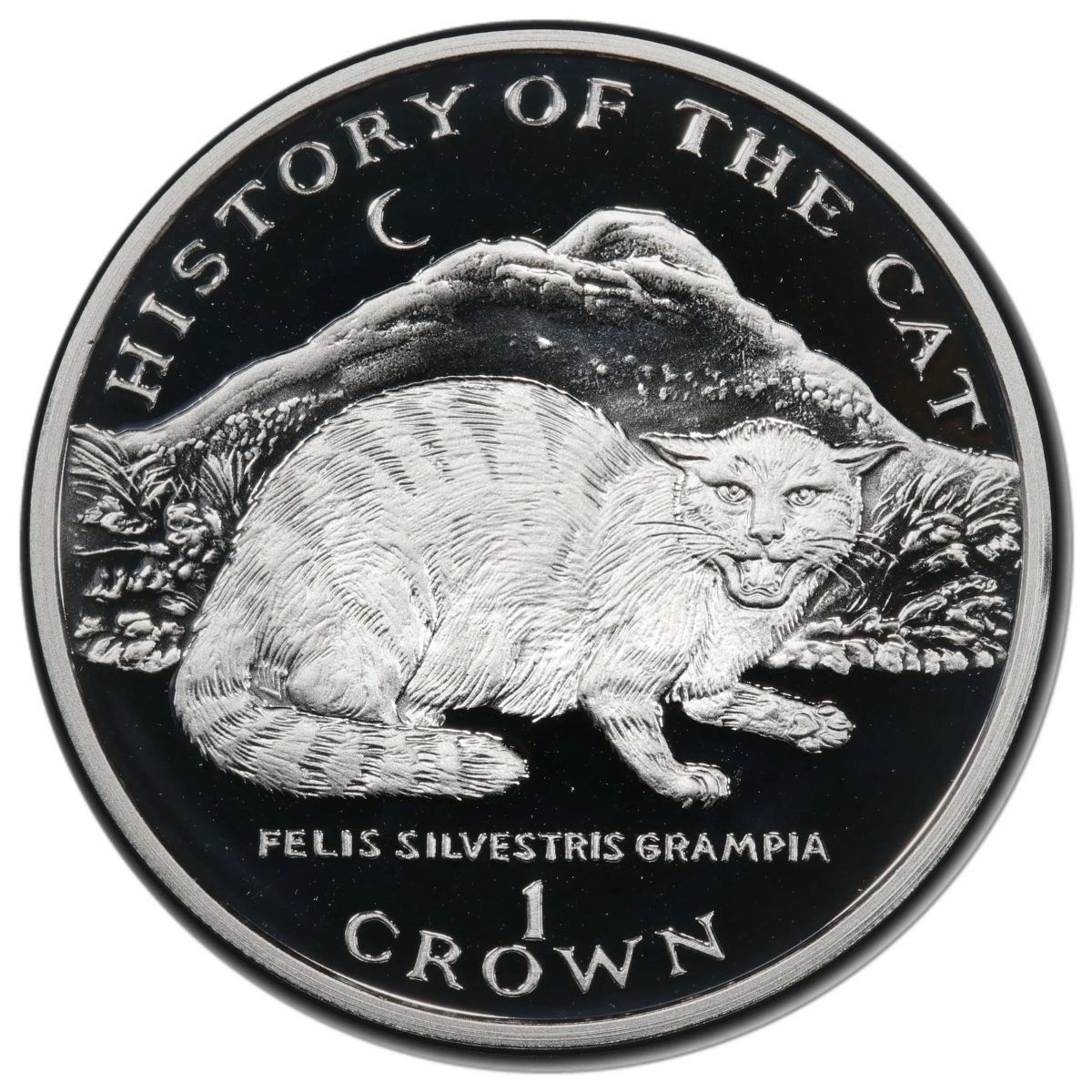 Isle of Man 1 Crown - Elizabeth II Felis silvestris grampia; Silver Proof reverse