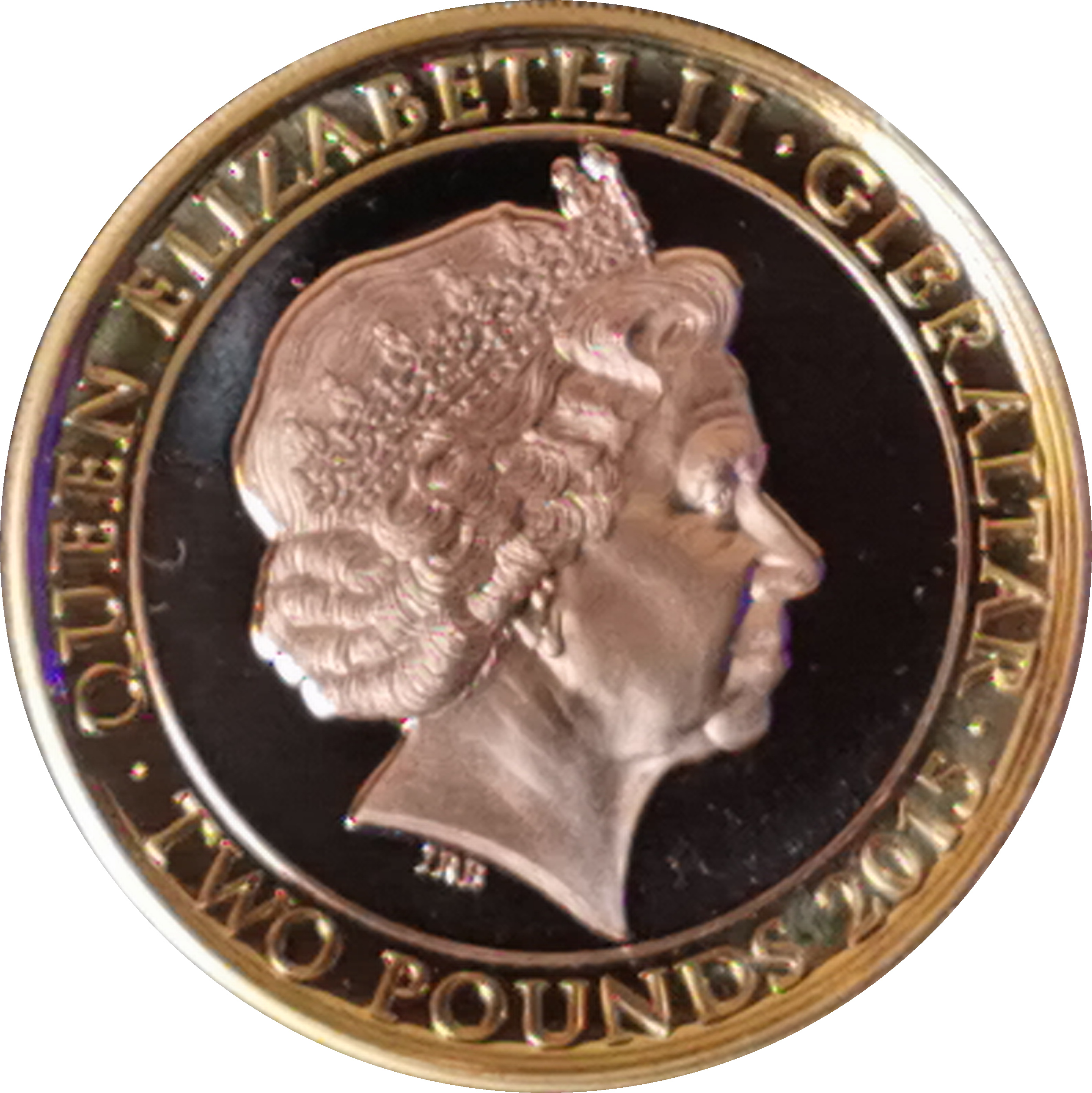 Gibraltar 2 Pounds - Elizabeth II Churchill - Let Us Go Forward; Gold plated