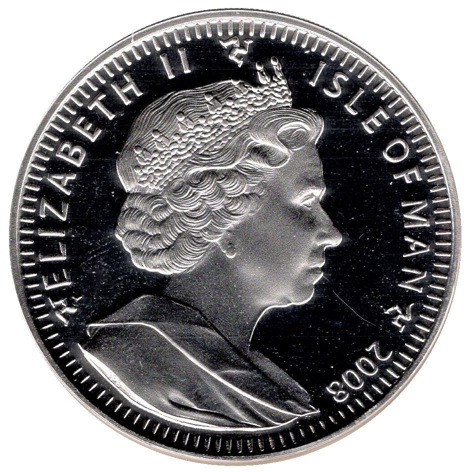 Isle of Man 1 Crown - Elizabeth II Tutankhamun - Scarab; Silver proof with Carnelian stone inset obverse