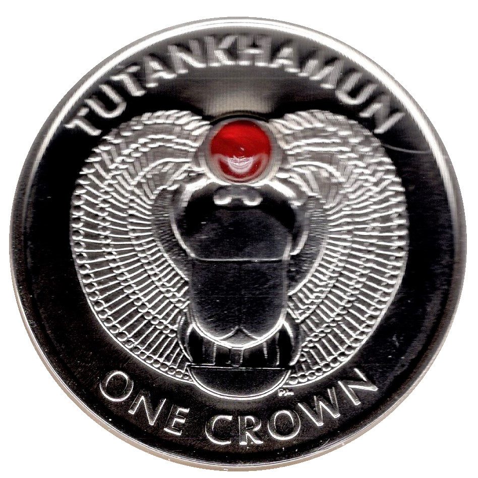 Isle of Man 1 Crown - Elizabeth II Tutankhamun - Scarab; Silver proof with Carnelian stone inset