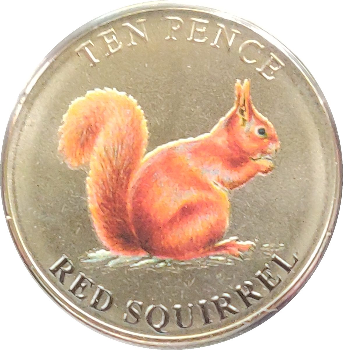 Guernsey 10 Pence - Elizabeth II Red Squirrel colour printing reverse