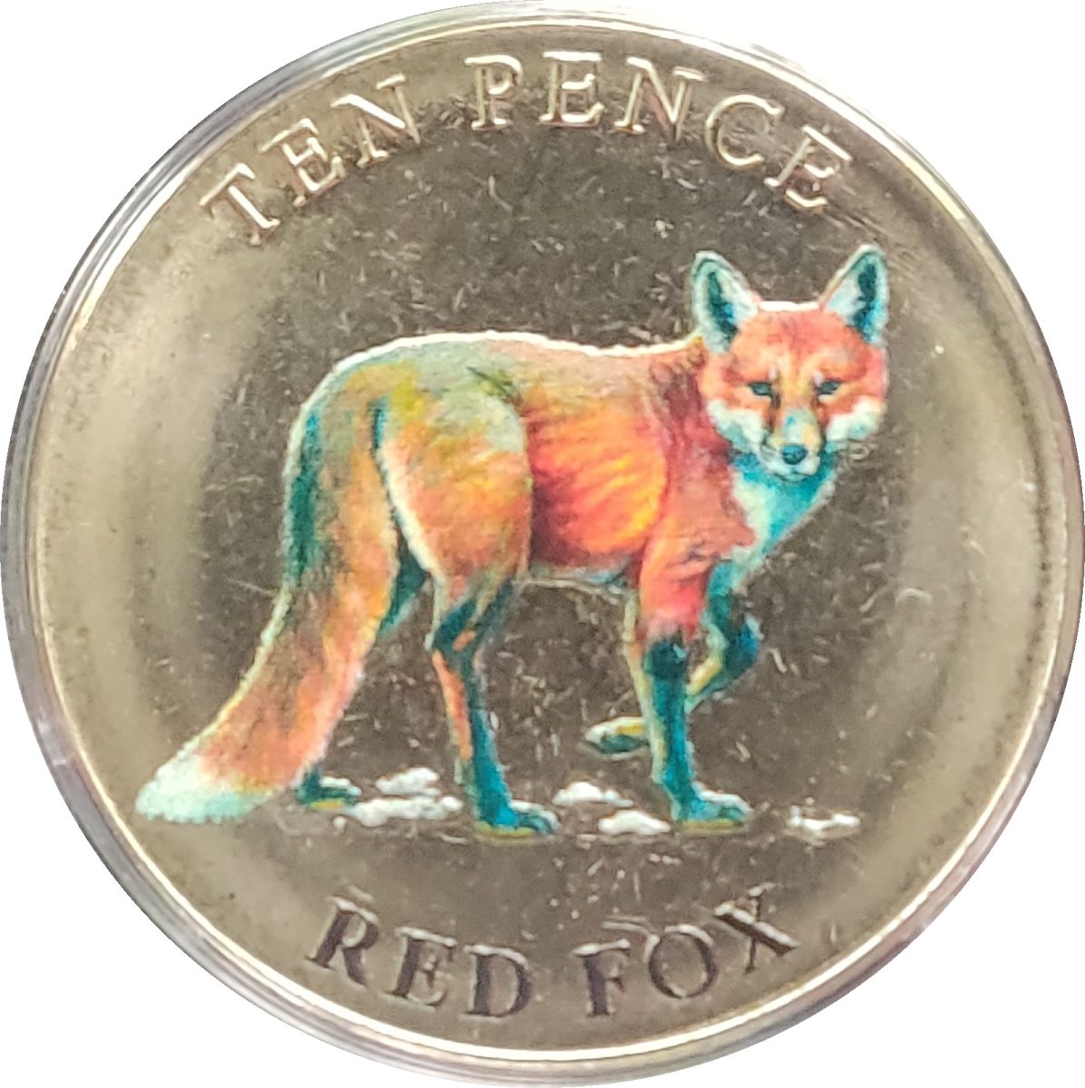 Guernsey 10 Pence - Elizabeth II Red Fox; colour printing reverse